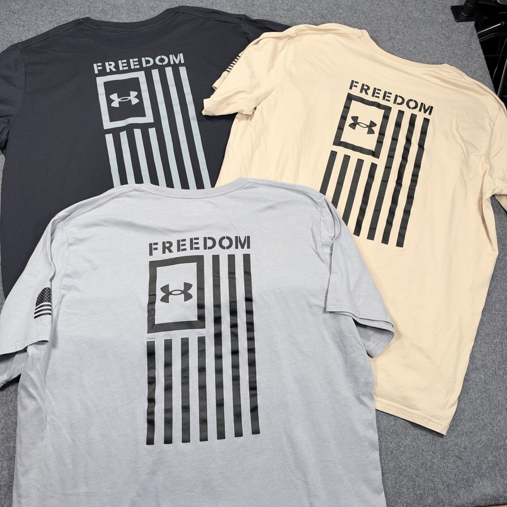 Under Armour Freedom Flag T-Shirt Bundle 3 Pack Mens 3XL Black Tan Blue Loose